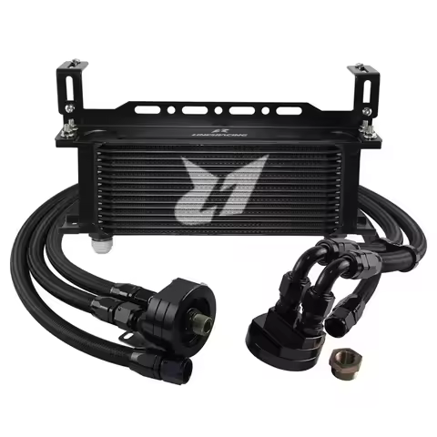 Universal LR 15 Row AN10 Oil cooler w/Bracket+Filter Relocation Adapter Hose Kit 3/4"-16UNF&M20*1.5&