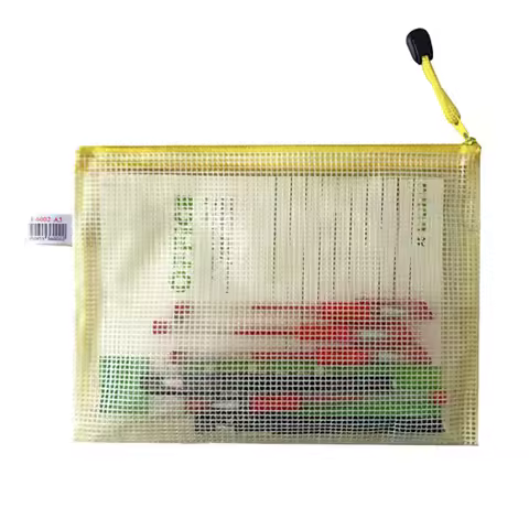 Pvc Mesh Zipper Paper Bag Waterproof Folder Office Student Exam Bag Portable Information Bag A4/A5/B