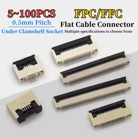 10/50/100Pcs FPC FFC Flat Cable Connectors 0.5mm Pitch Clamshell Socket in Various Pin Counts 4P-22P