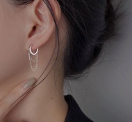 goodgift_station - 925 silver double chain hoop earrings ต่างหูห่วงกลมแบบล็อค (ขนาดเส้นผ่าศูนย์กลาง 