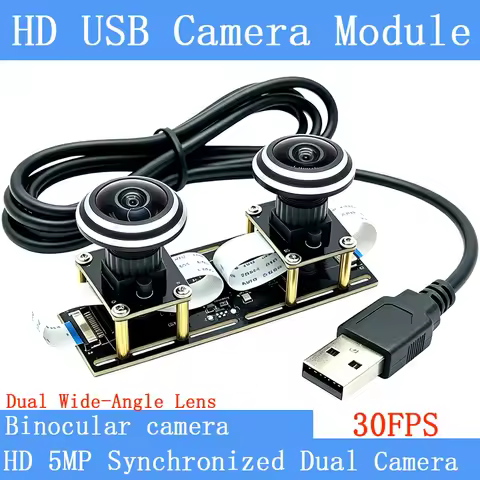 Full HD 1080P Fisheye Wide-angle Flexible Synchronization Stereo Webcam Dual Lens 5MP 30FPS USB Came