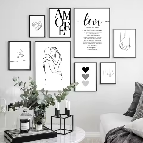 Scandinavian Style Love Poster Black and White Canvas Painting Amore Wall Pictures For Living Room N