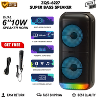 ZQS-6227 Dual 6.5 Inch Bluetooth Party Speaker | RGB LED Light | High Power Bass Audio System | Wire