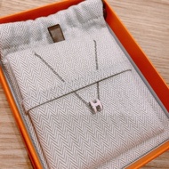 Hermes 粉紅色銀扣項鏈 Mini Pop H Necklace