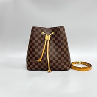 LV 棕棋盤格Neonoe抽繩水桶單肩包