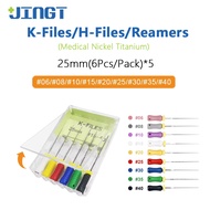 JINGT 25mm Stainless Steel Dental Files 5 sets (K-Files/H-Files/Reamers) Root Canal Treatment Tools