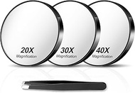 Magnifying Mirror 20X&30X&40X 3 Packs with Tweezer and Suction Cups Set, 3.5 Inches Compact Travel M