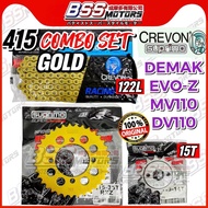 Suprimo Crevon 415 Sprocket Set With Gold Chain For DEMAK EVOZ EVO ZR MV110 DV110 DVS 110 415T Sets 