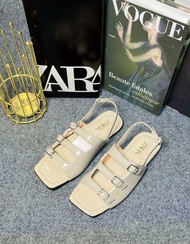 Sandal Selop Zara Bentuk Kotak Garis 3 Glossy Sandal Wanita Kekinian Kode SM23