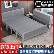 Folding Bed Double Bed Household Single Lunch Break Nap Iron Bed Simple Reinforced Rental House Adult Portable Hard Board Bed
