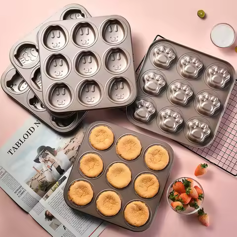 Animal Cake Plate Nonstick 9 Cavity Cake Mold for Baking Cartoon Shapes DIY Cake Muffin Tin Tray Hom