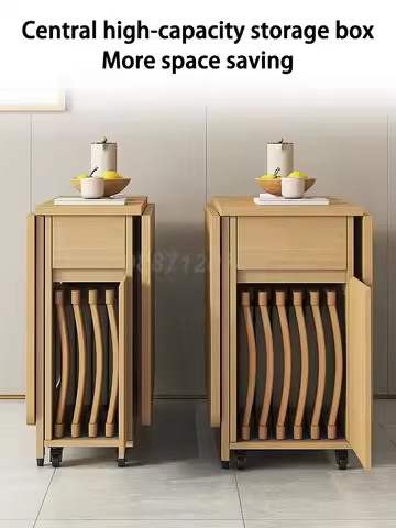 To Save Space Movable 1.3m Wood Table With 0/2/4 Chair Combination Set Foldable Dining Table For Sma