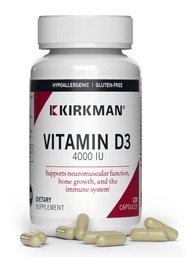 Kirkman - Vitamin D3 4000 IU - 120 Capsules - Supports Immune Health - Helps Build Strong Bones - Hy