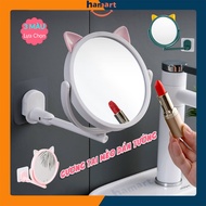 Hamart Cat Ear Wall Mirror Round Mirror Mini Bathroom Wall Stickers 360 Rotation