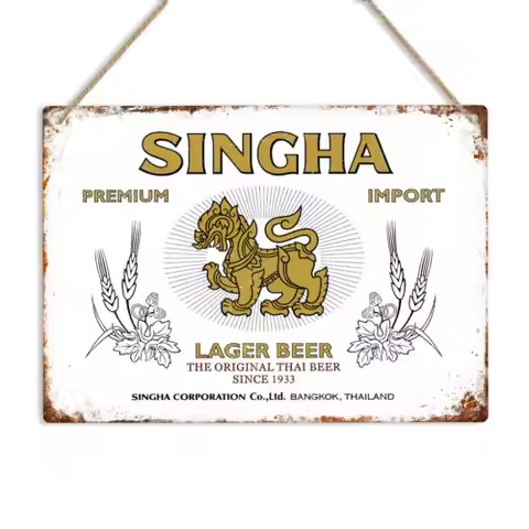 SINGHA Metal Wall Sign Vintage Retro Beer Plaque Bar Pub Man Cave Thailand Lager sign