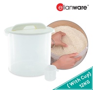 ELIANWARE 6/12KG Plastic Rice Bucket W/Measuring Cup Round Rice Storage Container Baldi Bekas Beras 