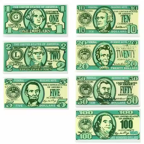 50Pcs 20 50 100 Dollars DlY Smooth Printed Tiles Money Banknote MOC Construction Building Blocks Toy