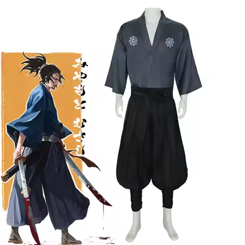 Miyamoto Musashi Cosplay Japanese Kimono Costume Anime Game Onimusha Men's Kendo Clothing Top Pants 