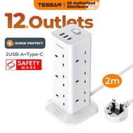 TESSAN - SG Safety Mark, Extension Socket Tower with USB Type C Surge Protector Multi Plug Extension