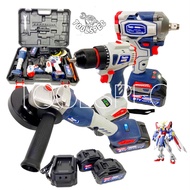 THAKITEC GUNDAM ชุดแพ็คสามเครื่องมือช่างไร้สาย สว่านกระแทก+บล็อก+เครื่องเจียร์ มอเตอร์บัลเลส แบต 21V