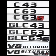 ABS 3D Flat Bright Black Car Fender Trunk Emblem Badge Logo Sticker C43 C63S GLC43 GLC63S V8 BITURBO