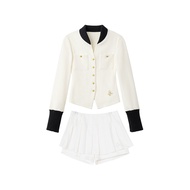 Ikyou สลิมฟิต แขนยาวสีบล็อก ผู้หญิง เสื้อตกแต่งสามมิติบริสุทธิ์ ผ้าฝ้าย ชุดสํานักงาน Heattech ผ้าฝ้า