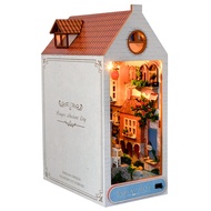 In stock Retro DIY Wooden Book Nook Shelf Insert Miniature Kits Bruges Ancient City Bookshelf Home D