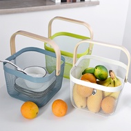 Fruit Vegetable Drain Storage Basket with Handle Kitchen Bathroom Sundries Organizer Wrought Iron Wire Mesh Food Container
