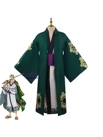 Anime One Role Roronoa Zoro Cosplay Costume Yukata Halloween Zoro Earrings Uniform Scarf Men Women L