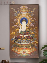 พิมพ์โปสเตอร์จิตรกรรมฝาผนังเพอริลลา-Xizang ผ้าใบวาดภาพ Thangka สามสมบัติพระพุทธเจ้าอุปกรณ์ตกแต่งจิตร