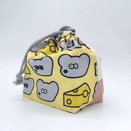 日本 ANDY THE MOUSE 芝士老鼠安廸 黃米白色帆布 束口 收納袋