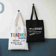 Teacher Vocabulary Printing Canvas Bag Simplicity Shoulder Bag Green Shopping Bag Teacher's Day Gift