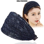 ONLYGOODS Lace Mesh Hair Band, Non Slip Hollow Wide Side Hair Hoop, Elegant Headwear Elastic Hair Ac