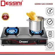 DESSINI ITALY Auto Ignition Gas Cooker Propane LPG Hob 2 Burner Cooktop Tabletop Stainless Steel Sto