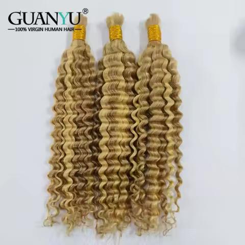 10A #27/613 Deep Curly Human Hair Bulk Micro Braiding Hair Weaving No Weft Deep Curly Human Hair Bun