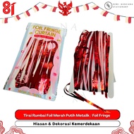 MERAH Metallic Red and White Foil Fringe Curtain Foil Fringe Curtain Independence Decoration