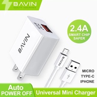 BAVIN PC516 Fast Charger Mini Universal Charger Quick Charger for Micro  iOS  Type-C CB221 Cable