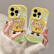 Funny Yellow Sponge embossed wave edge iPhone case for iPhone 6s/6splus/7/7plus/8/8plus/x/11/12/13/1