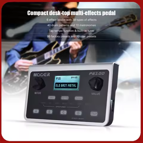 Interesting MOOER PE100 Portable Multi-effects Processor Guitar Effect Pedal 39 Effects 40 Drum Patt