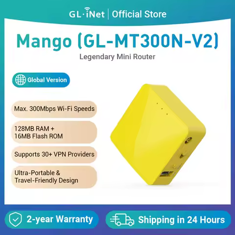 GL.iNet-MT300N-V2(Mango) Portable Mini Travel Wireless Pocket Router - WiFi Router/Access