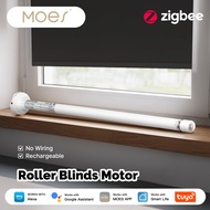 MOES Tuya Zigbee ผ้าม่านม้วนอัจฉริยะมอเตอร์ม่านบังหน้าต่างรถ16มม. แบบชาร์จไฟได้สำหรับหลอดขนาด17/25/2
