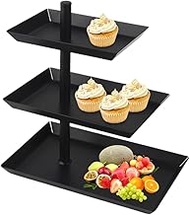 Black Fruit Stand with 3 Levels, 360° Rotating Fruit Bowl, 3-Tier Stand, Metal Rotating Cupcake Stan