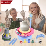 HOTWIND 1Set USB Electric Pottery Wheel Machine Mini Pottery Making Machine DIY Craft Ceramic Clay Pottery Kit With Pigment Clay Kids Toy U7Z2