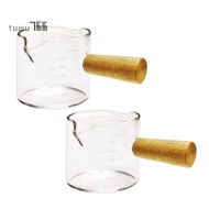2Pcs Double Spouts Espresso Shot Glasses Measuring Glass Espresso Cups Cookware with Wood Handle for