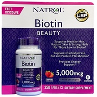 🔥พร้อมส่ง🔥Natrol Biotin 5000 mcg 250 tablets ไบโอติน , เม็ดอม, รสสตรอเบอร์รี่ ( Drk pupu 02 )