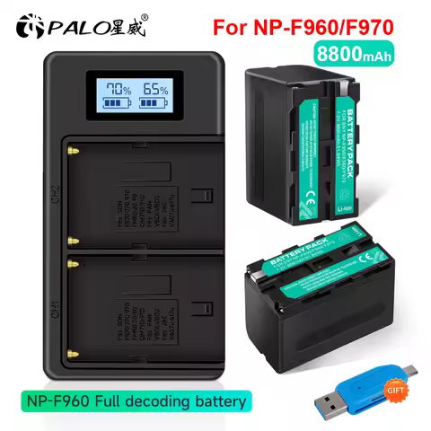 NP-F970 NP-F960 Battery 8800mAh+LCD Dual Charger for NP-F LED Video Light,for Sony CCD-RV100 PLM-100