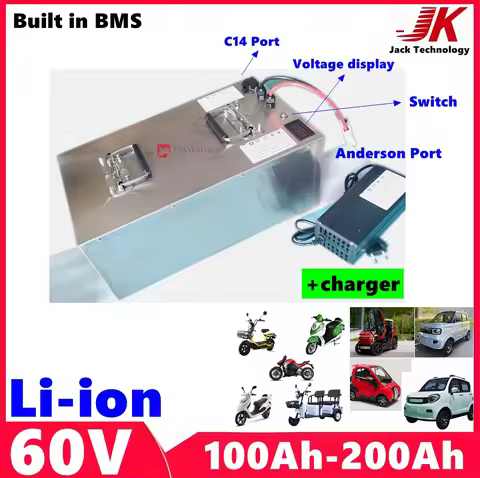 JK 60v 100Ah 120Ah 150Ah 180Ah 200Ah lithium ion Battery Pack with BMS for EV scooter motorcycle tri