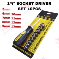 SCREWDRIVER TYPE SOCKET DRIVER SET 1/4" 5MM 6MM 7MM 8MM 9MM 10MM 11MM 12MM 13MM BOX SOCKET SET HEX S