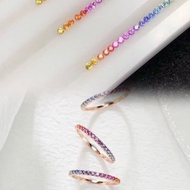 彩虹藍寶石線戒繽紛天然彩色藍寶石剛玉戒指18k金藍寶石戒指