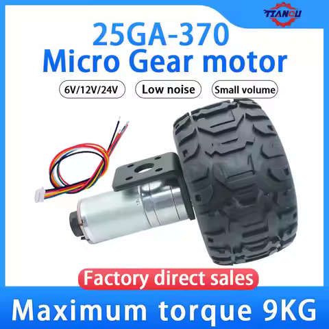 JGA25-370 DC Encoder Geared Motor with 80mm Tires, 6V/12V/24V High-Torque Balanced Cart Motor (Forwa
